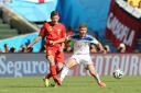 Jan Vertonghen (left) battles with Russia's Oleg Shatov (right). Picture: Action Images