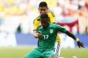 Serge Aurier holds off Colombia's James Rodriguez. Picture: Action Images