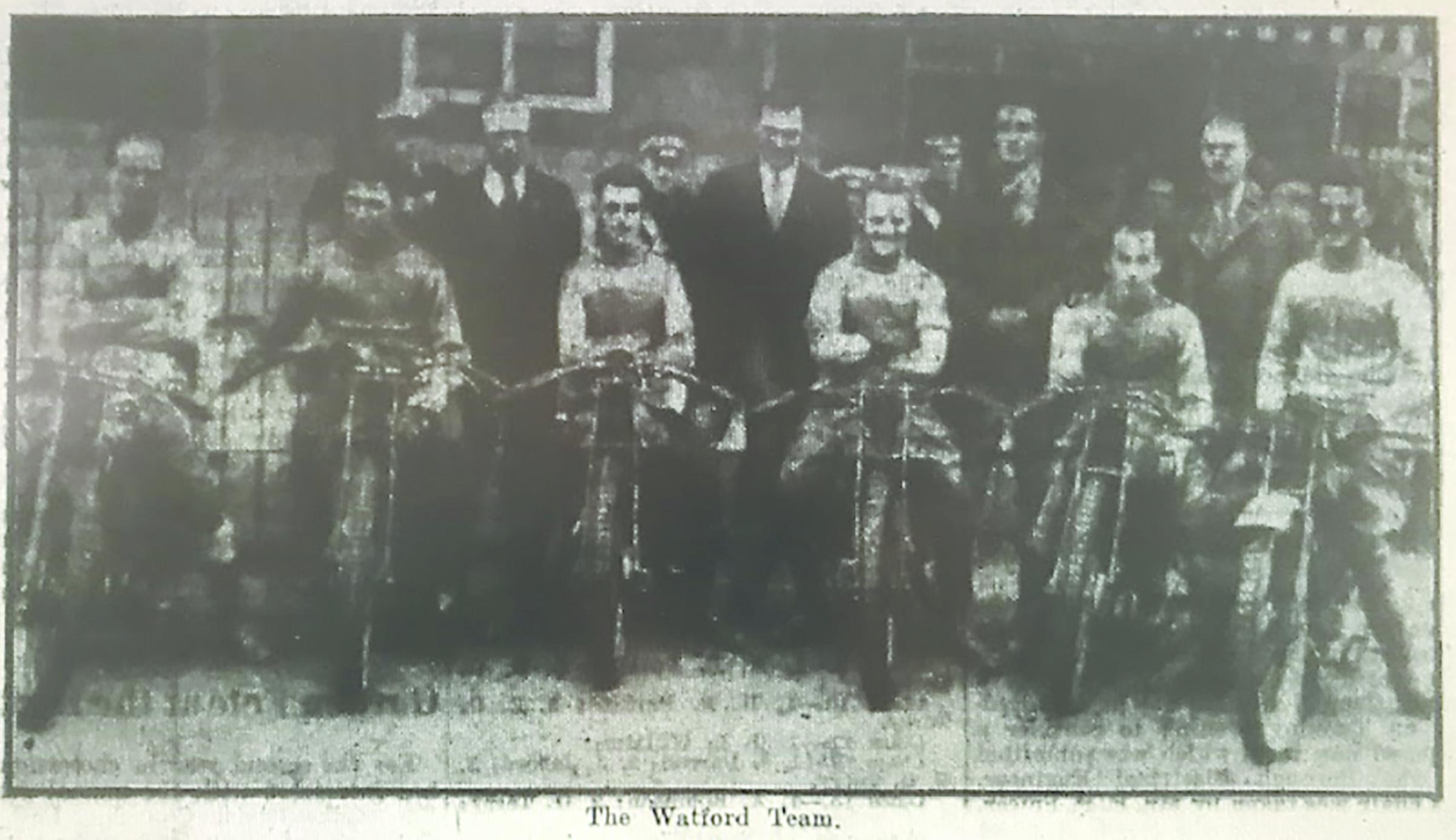 A grainy image of the Watford motorcycle football team