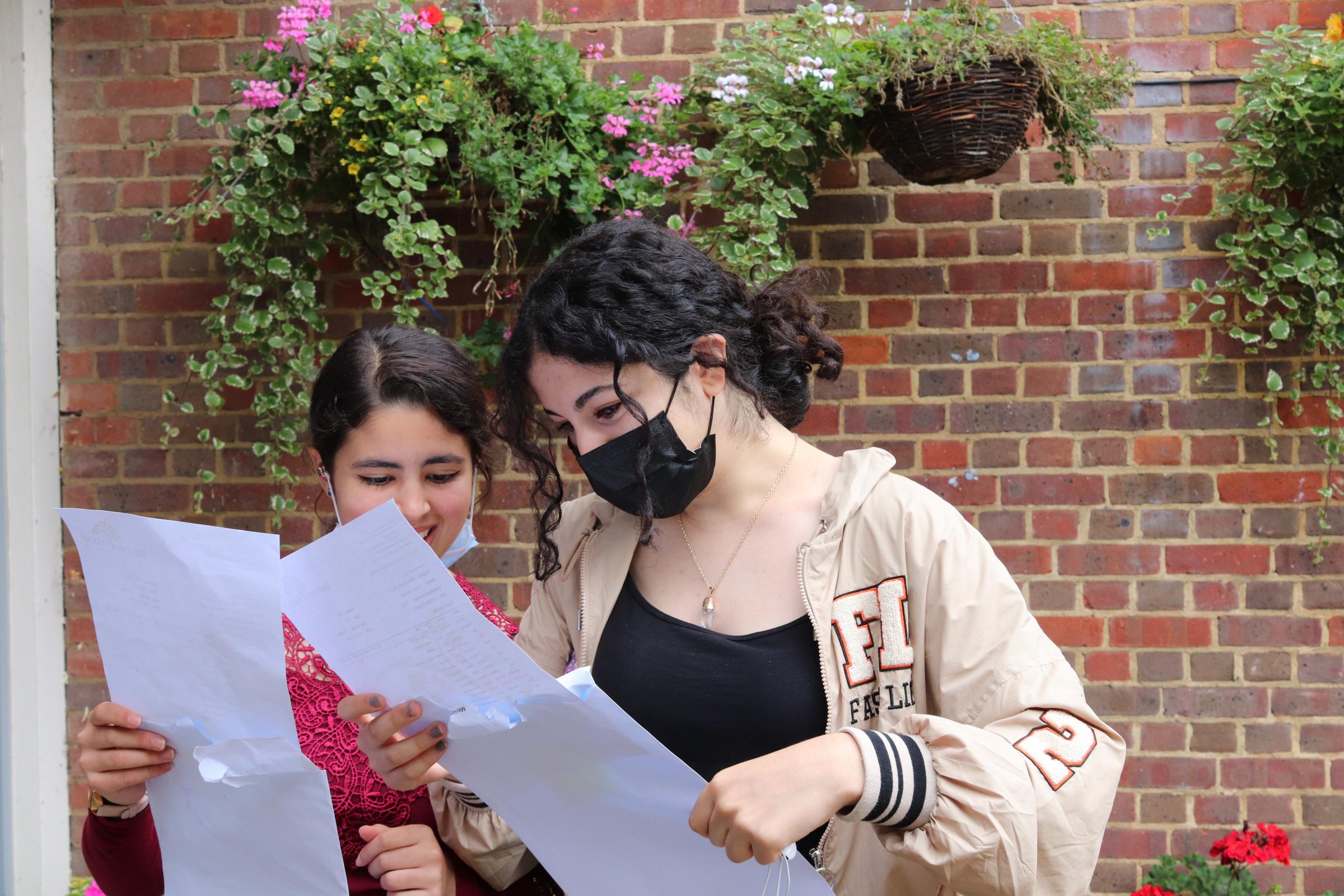 Pupils at Bentley Wood with their results