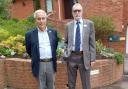Bushey North Liberal Democrat Hertfordshire county councillor Laurence Brass, left, and Bushey North Hertsmere borough councillor Alan Matthews pictured outside Lord Popat's home after they were asked to leave the lunchtime reception