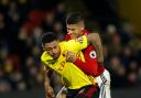 Marcos Rojo earned a booking for this foul on Andre Gray - but didn't see a second yellow later in the game. Picture: Action Images