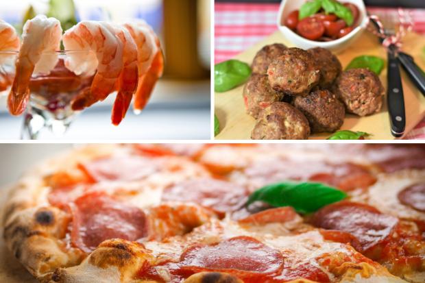 Harrow Times: (Top left clockwise) Prawn cocktail, Meatballs, Pizza. Credit: PA/Canva