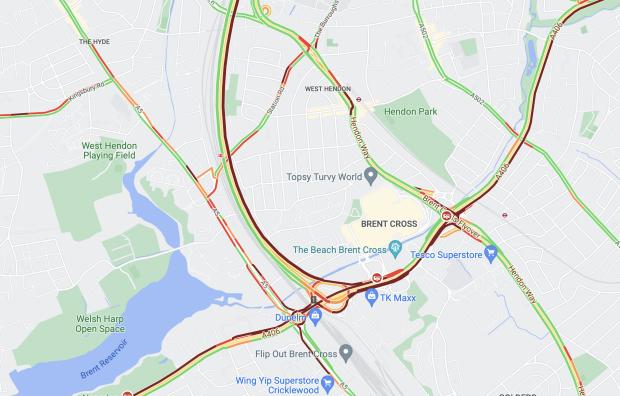 Harrow Times: Google Maps showing how bad the traffic is at Staples Corner