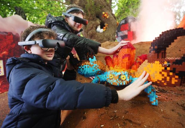 Harrow Times: Lucca and Sonny using the eSight eyewear as they explored the Magical Forest (LEGOLAND Windsor)