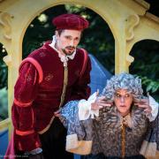 A performance of The Merchant of Venice by Illyria Theatre at Trebah Garden Amphitheatre in Cornwall.