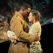 Ashley Gayle as Mandras & Madison Clare as Pelagia in Captain Corelli's Mandolin, credit Marc Brenner