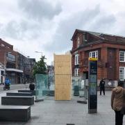 The Katie statue has been boarded up for this weekend (Photo: Caren Duhig, #FixIt Harrow)