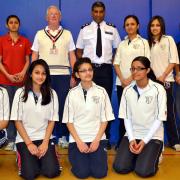 Alan Dutch with the Borough Commander and Headstone Manor Ladies Cricket Club